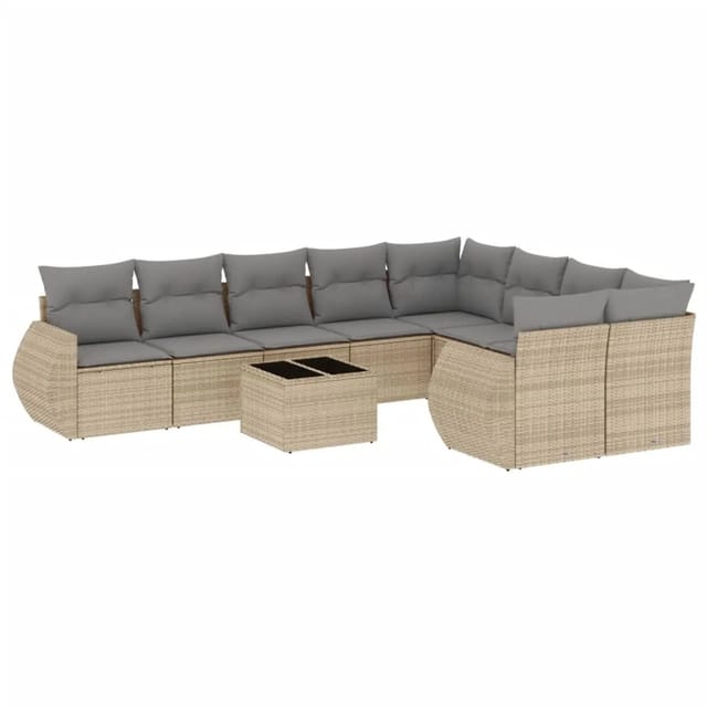 vidaXL 10-Tlg Garten-Sofagarnitur mit Kissen Beige Poly Rattan 3254186