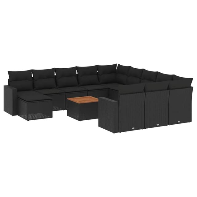 vidaXL 13-Tlg Garten-Sofagarnitur mit Kissen Schwarz Poly Rattan 3256755