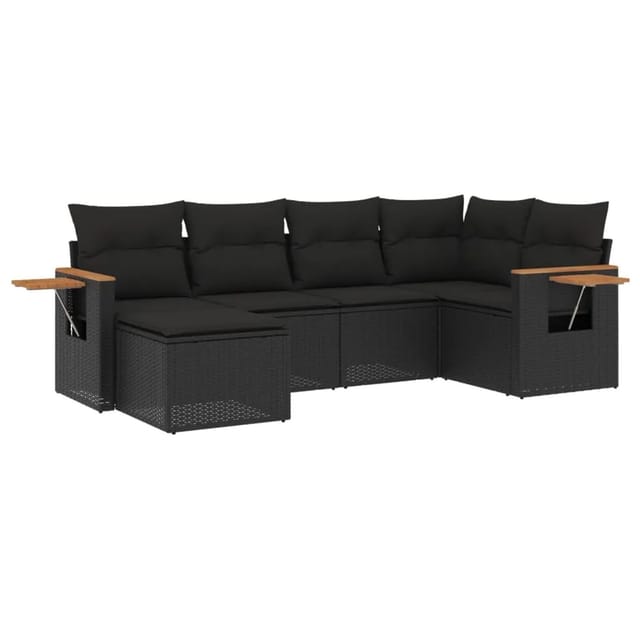 vidaXL 6-Tlg Garten-Sofagarnitur mit Kissen Schwarz Poly Rattan 3227014