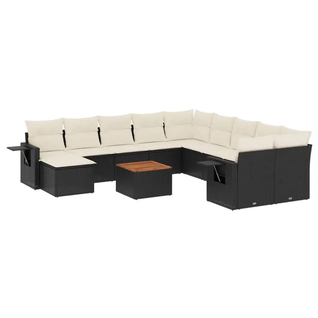 vidaXL 12-Tlg Garten-Sofagarnitur mit Kissen Schwarz Poly Rattan 3257190