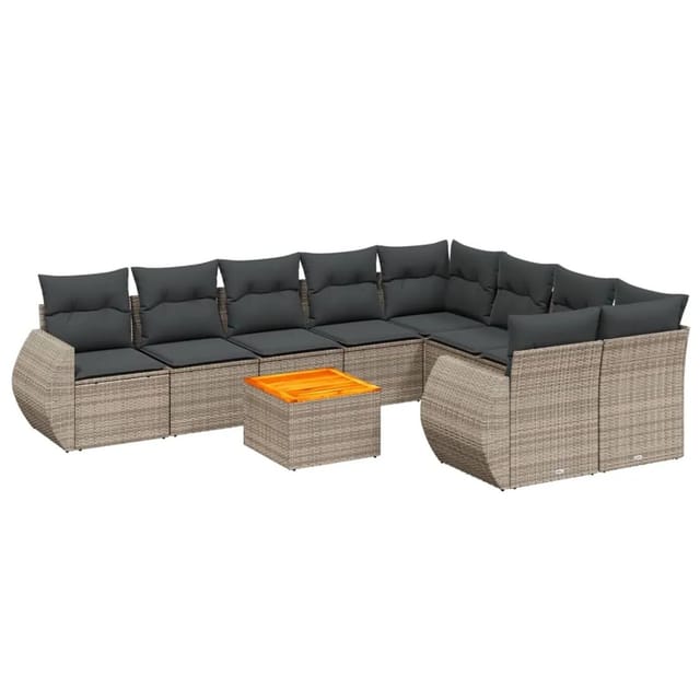 vidaXL 10-Tlg Garten-Sofagarnitur mit Kissen Grau Poly Rattan 3257495