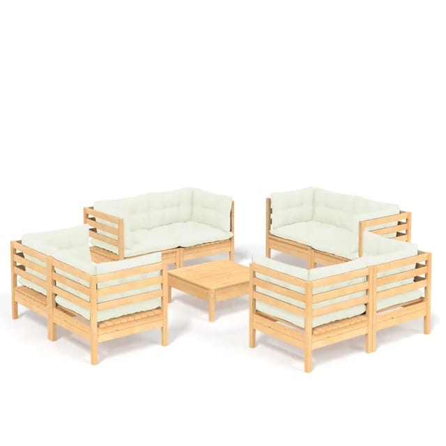 vidaXL 9-Tlg Garten-Lounge-Set mit Creme Kissen Kiefernholz 3096064