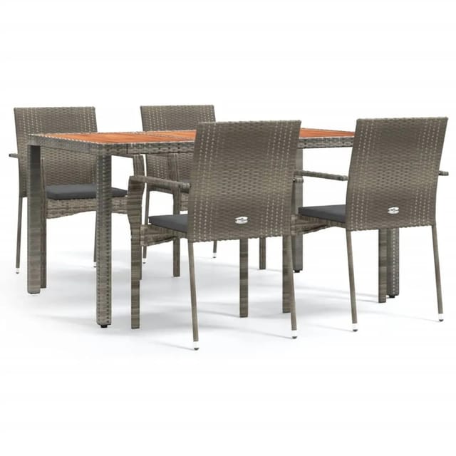 vidaXL 5-Tlg Garten-Essgruppe mit Kissen Grau Poly Rattan 3184995