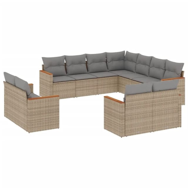 vidaXL 11-Tlg Garten-Sofagarnitur mit Kissen Beige Poly Rattan 3226500