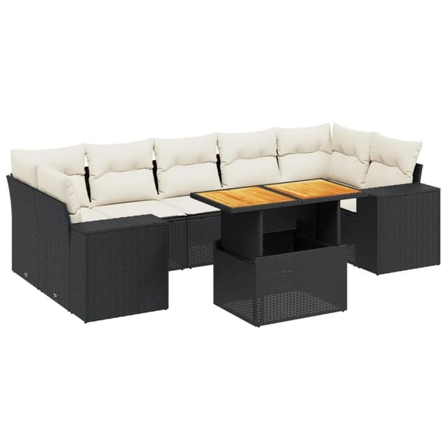 vidaXL 8-Tlg Garten-Sofagarnitur mit Kissen Schwarz Poly Rattan 3272547