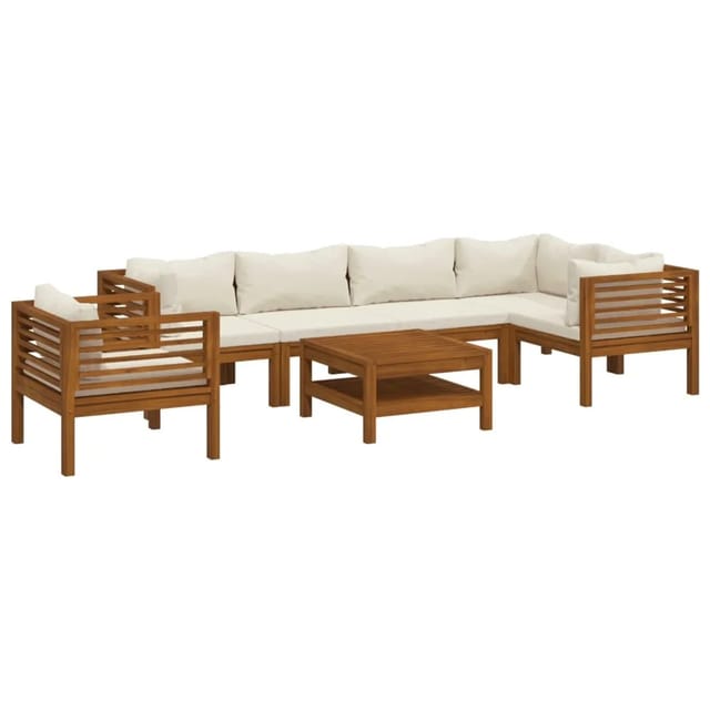 vidaXL 7-Tlg Garten-Lounge-Set mit Creme Kissen Massivholz Akazie 3086954