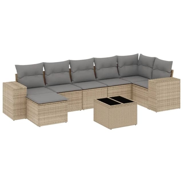 vidaXL 8-Tlg Garten-Sofagarnitur mit Kissen Beige Poly Rattan 3255226