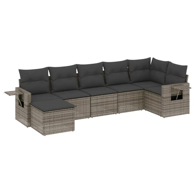 vidaXL 7-Tlg Garten-Sofagarnitur mit Kissen Grau Poly Rattan 3252817