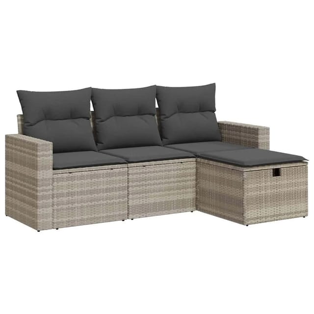vidaXL 4-Tlg Garten-Sofagarnitur mit Kissen Hellgrau Poly Rattan 3325358