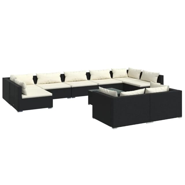 vidaXL 10-Tlg Garten-Lounge-Set mit Kissen Schwarz Poly Rattan 3102063