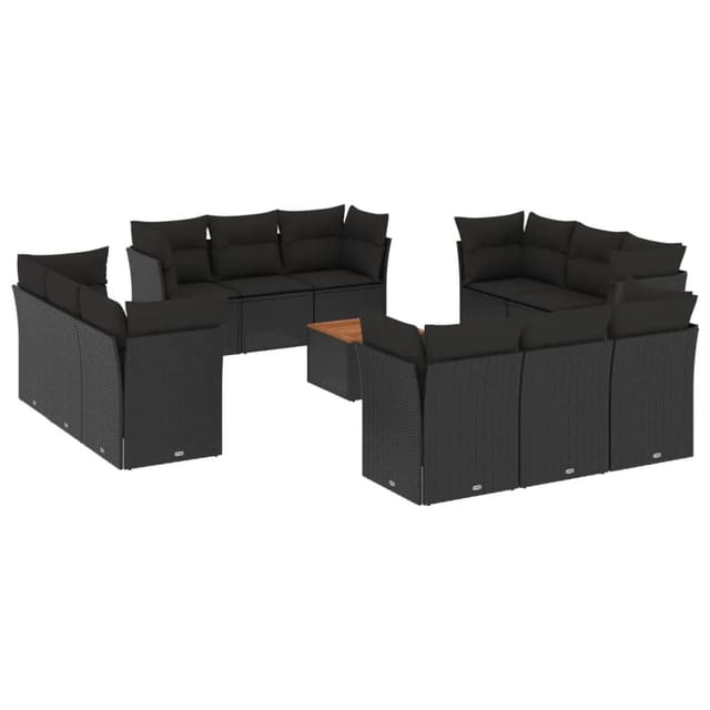 vidaXL 13-Tlg Garten-Sofagarnitur mit Kissen Schwarz Poly Rattan 3255866