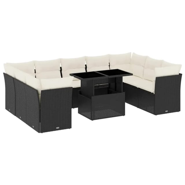 vidaXL 10-Tlg Garten-Sofagarnitur mit Kissen Schwarz Poly Rattan 3266816