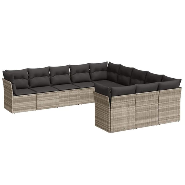 vidaXL 11-Tlg Garten-Sofagarnitur mit Kissen Hellgrau Poly Rattan 3250251