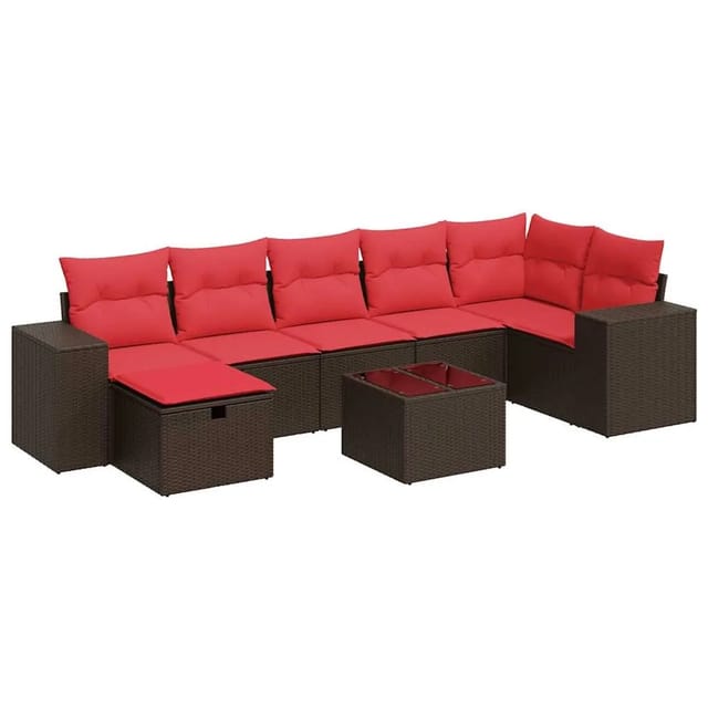 vidaXL 8-Tlg Garten-Sofagarnitur mit Kissen Braun Poly Rattan 3325720