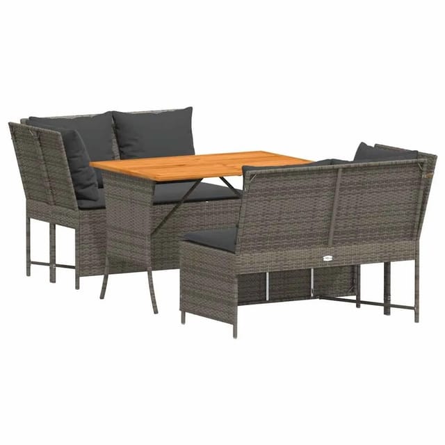vidaXL 3-Tlg Garten-Sofagarnitur mit Kissen Grau Poly Rattan 3365343