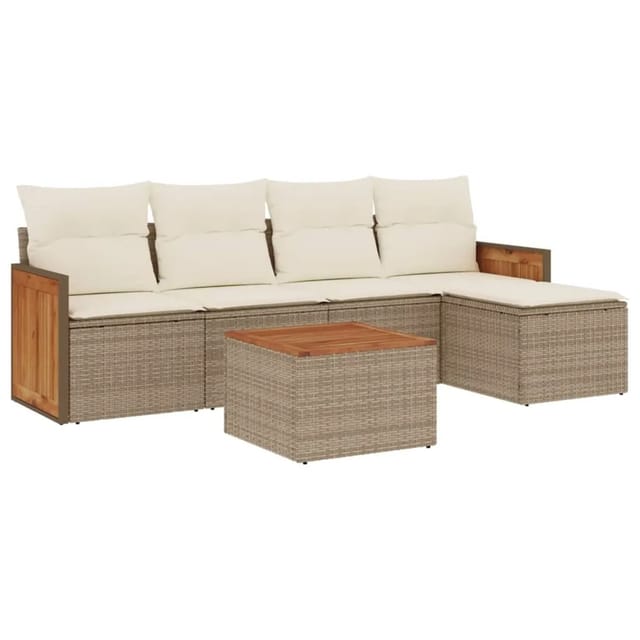 vidaXL 6-Tlg Garten-Sofagarnitur mit Kissen Beige Poly Rattan 3260007