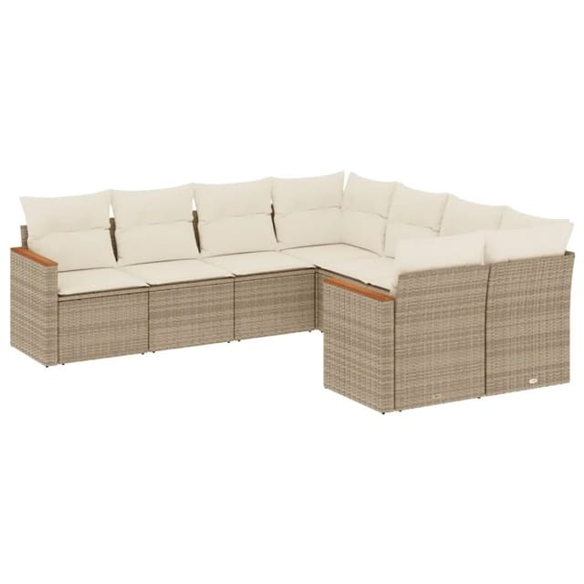 vidaXL 8-Tlg Garten-Sofagarnitur mit Kissen Beige Poly Rattan 3226555
