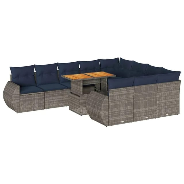 vidaXL 11-Tlg Garten-Sofagarnitur mit Kissen Grau Poly Rattan 3327316