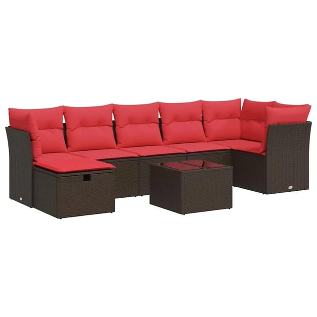 vidaXL 8-Tlg Garten-Sofagarnitur mit Kissen Braun Poly Rattan 3325320