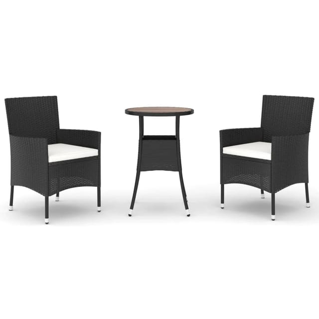 vidaXL 3-Tlg Garten-Bistro-Set mit Kissen Schwarz Poly Rattan 3187432