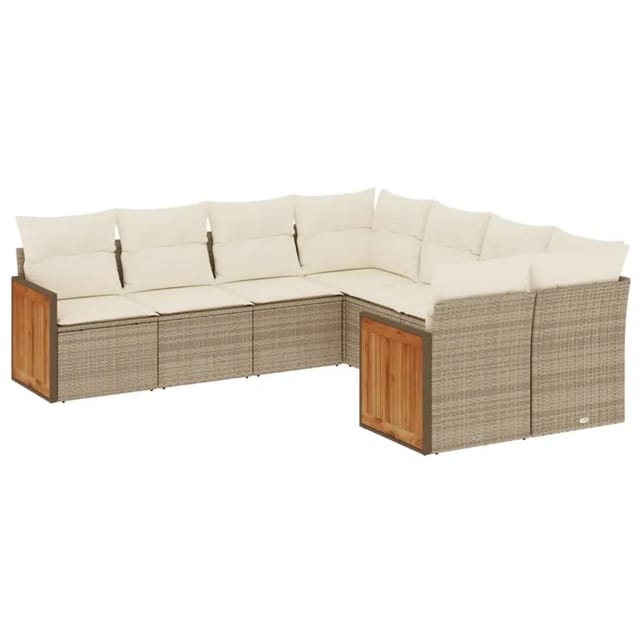 vidaXL 8-Tlg Garten-Sofagarnitur mit Kissen Beige Poly Rattan 3228235