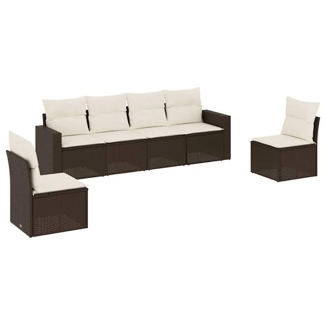 vidaXL 6-Tlg Garten-Sofagarnitur mit Kissen Braun Poly Rattan 3218803