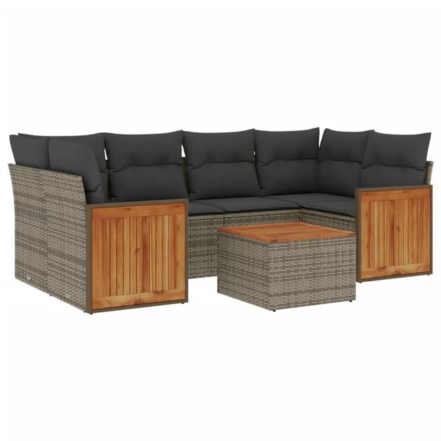 vidaXL 7-Tlg Garten-Sofagarnitur mit Kissen Grau Poly Rattan 3227481