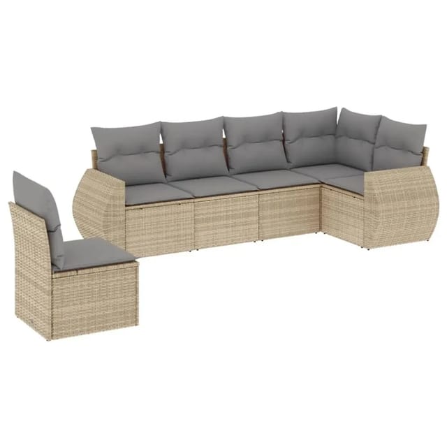 vidaXL 6-Tlg Garten-Sofagarnitur mit Kissen Beige Poly Rattan 3221428