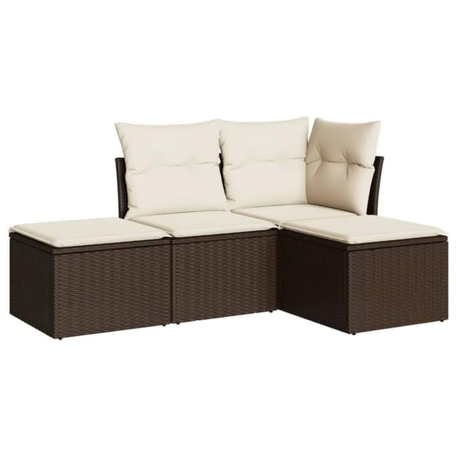 vidaXL 4-Tlg Garten-Sofagarnitur mit Kissen Braun Poly Rattan 3217483