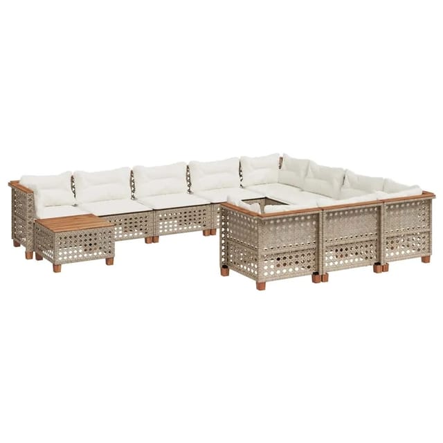 vidaXL 11-Tlg Garten-Sofagarnitur mit Kissen Beige Poly Rattan 3262060
