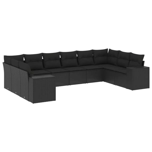 vidaXL 10-Tlg Garten-Sofagarnitur mit Kissen Schwarz Poly Rattan 3223064