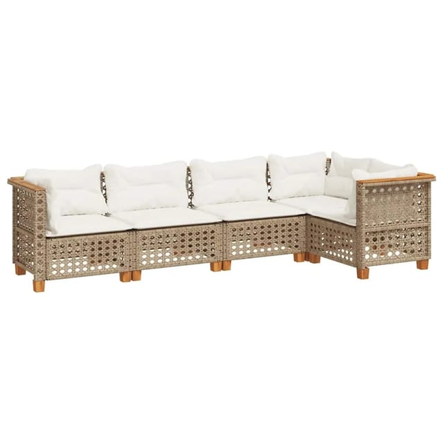 vidaXL 5-Tlg Garten-Sofagarnitur mit Kissen Beige Poly Rattan 3261814