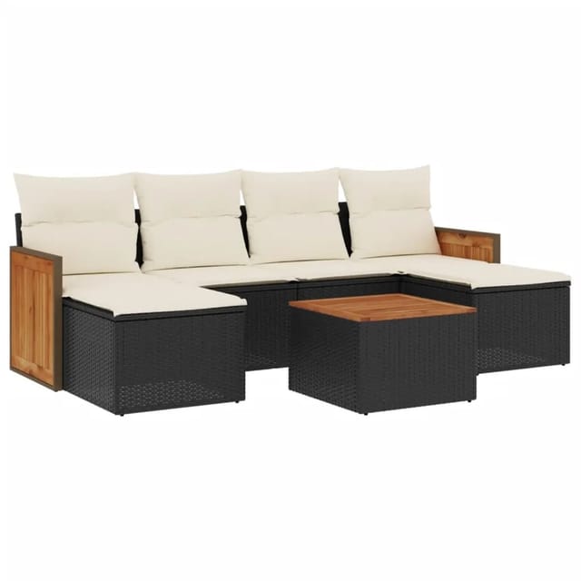 vidaXL 7-Tlg Garten-Sofagarnitur mit Kissen Schwarz Poly Rattan 3227904