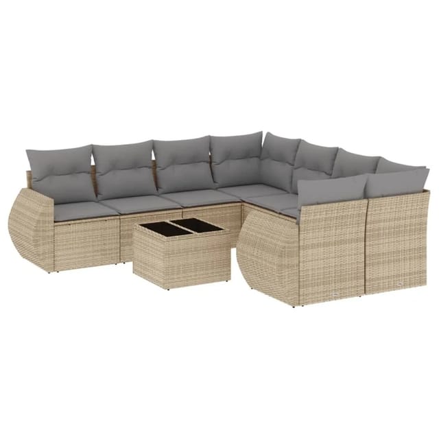 vidaXL 9-Tlg Garten-Sofagarnitur mit Kissen Beige Poly Rattan 3221158