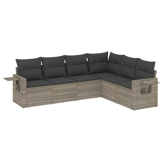 vidaXL 6-Tlg Garten-Sofagarnitur mit Kissen Hellgrau Poly Rattan 3220211