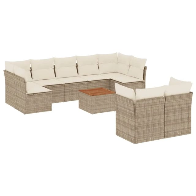 vidaXL 10-Tlg Garten-Sofagarnitur mit Kissen Beige Poly Rattan 3256142