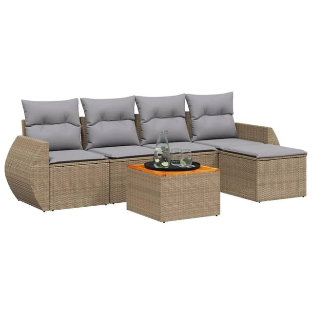 vidaXL 6-Tlg Garten-Sofagarnitur mit Kissen Beige Poly Rattan 3257312