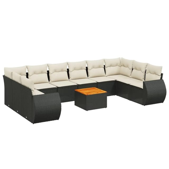 vidaXL 11-Tlg Garten-Sofagarnitur mit Kissen Schwarz Poly Rattan 3257505