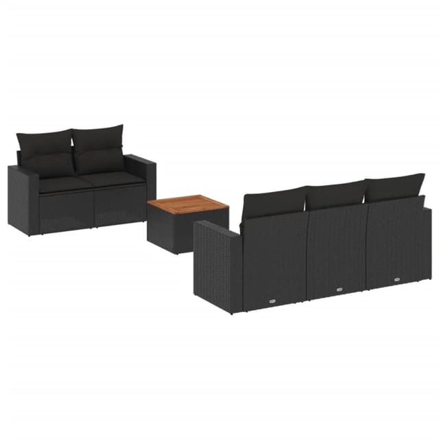 vidaXL 6-Tlg Garten-Sofagarnitur mit Kissen Schwarz Poly Rattan 3256335