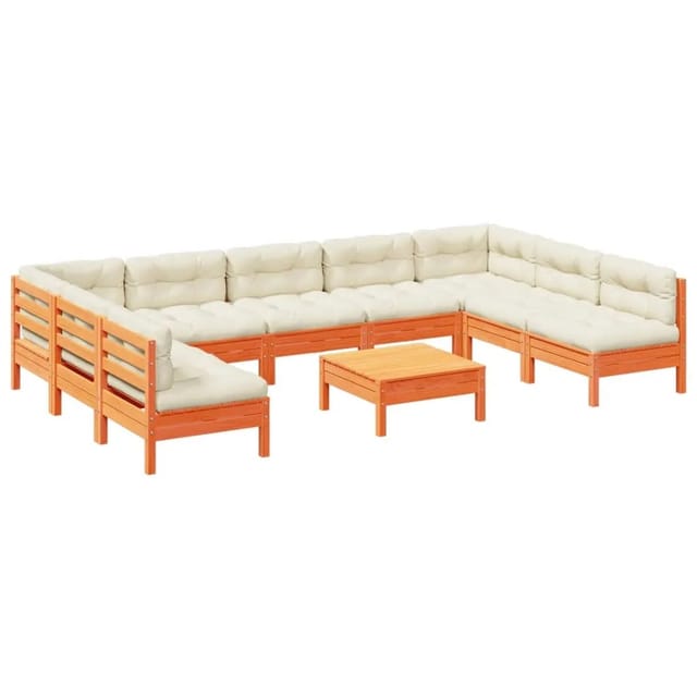 vidaXL 10-Tlg Garten-Sofagarnitur mit Kissen Wachsbraun Kiefernholz 3299600