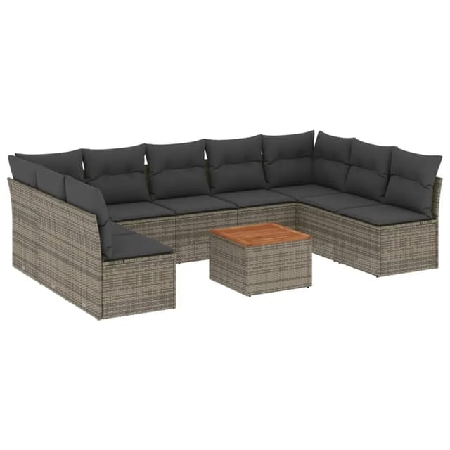 vidaXL 10-Tlg Garten-Sofagarnitur mit Kissen Grau Poly Rattan 3256123