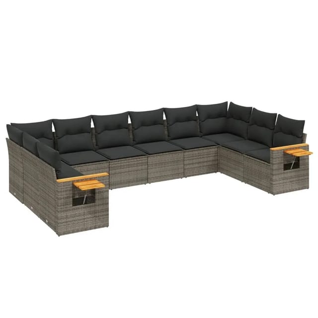 vidaXL 10-Tlg Garten-Sofagarnitur mit Kissen Grau Poly Rattan 3259568