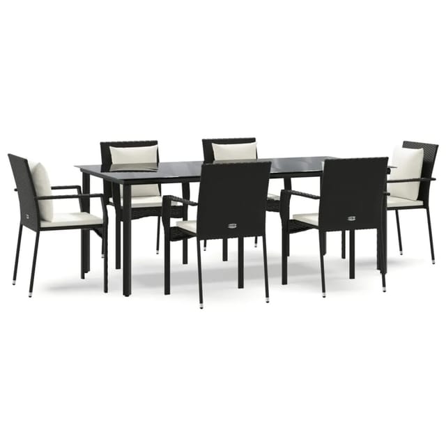 vidaXL 7-Tlg Garten-Essgruppe mit Kissen Schwarz Poly Rattan 3185111