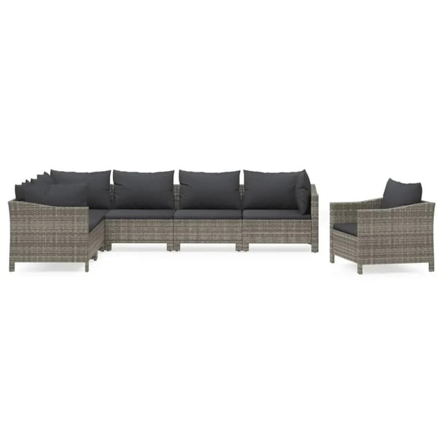 vidaXL 7-Tlg Garten-Lounge-Set mit Kissen Grau Poly Rattan 3187286