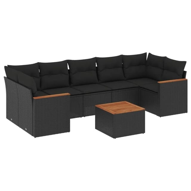 vidaXL 8-Tlg Garten-Sofagarnitur mit Kissen Schwarz Poly Rattan 3225810