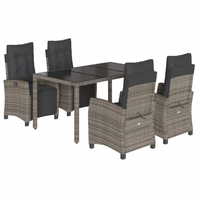 vidaXL 5-Tlg Garten-Essgruppe mit Kissen Grau Poly Rattan 3212896
