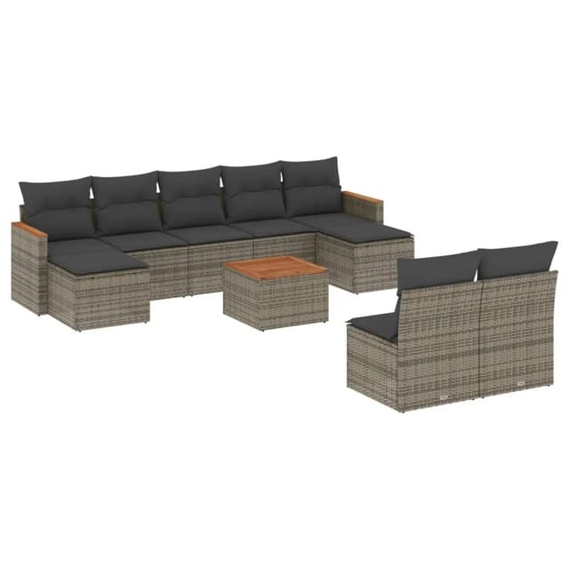 vidaXL 10-Tlg Garten-Sofagarnitur mit Kissen Grau Poly Rattan 3226382