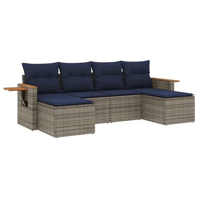 vidaXL 6-Tlg Garten-Sofagarnitur mit Kissen Grau Poly Rattan 3227062
