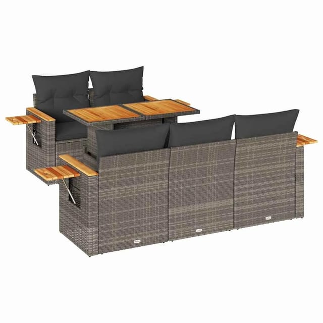 vidaXL 6-Tlg Garten-Sofagarnitur mit Kissen Grau Poly Rattan Akazie 3327553