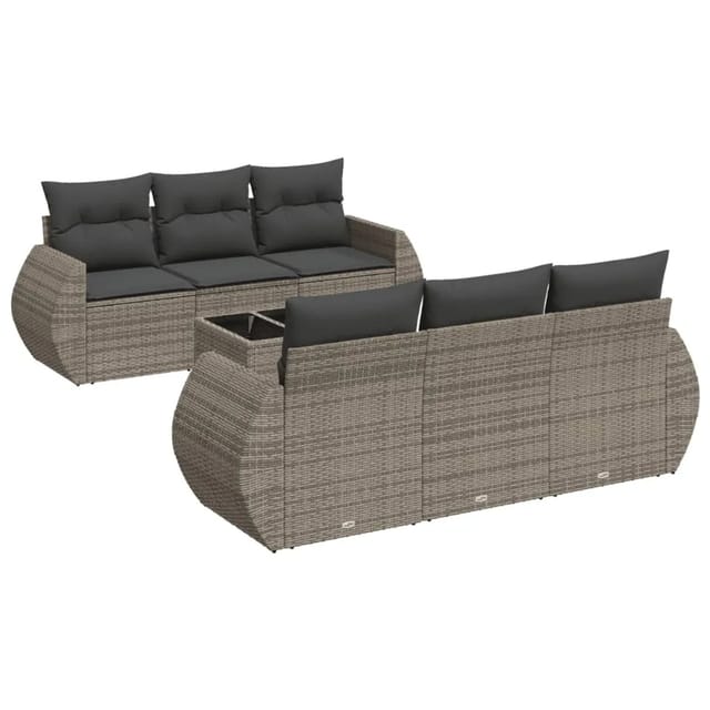 vidaXL 7-Tlg Garten-Sofagarnitur mit Kissen Grau Poly Rattan 3253447
